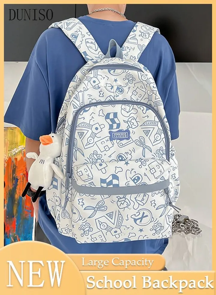 School Backpack Large Capacity Multi-pocket Students Backpack Senior High School Graffiti Book Bags Waterproof Wear-resistant Backpacks for Teen Back Pack College Students Laptop Bag for Casual Travel