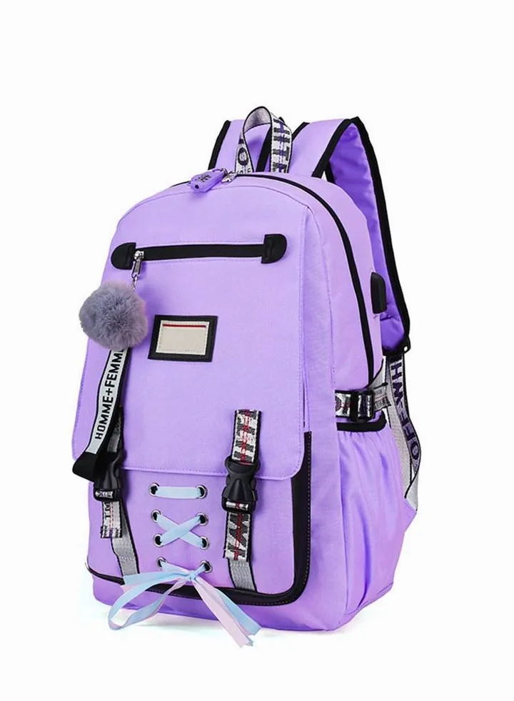 Girls Backpack Teen Rucksack Large Capacity Female College Student Locked Schoolbag Anti-Theft Backpack with USB Charging Port (Purple)