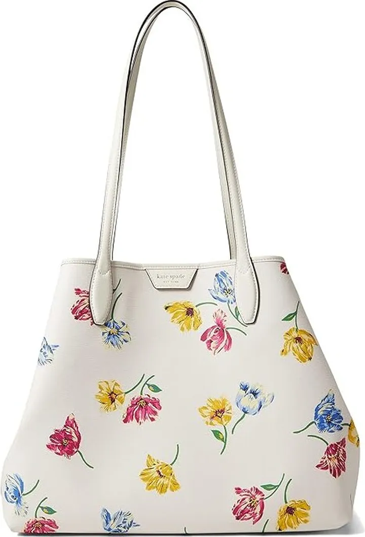 Kate Spade New York Sutton Tulip Toss Printed PVC Medium Tote (Cream Multi) Handbags