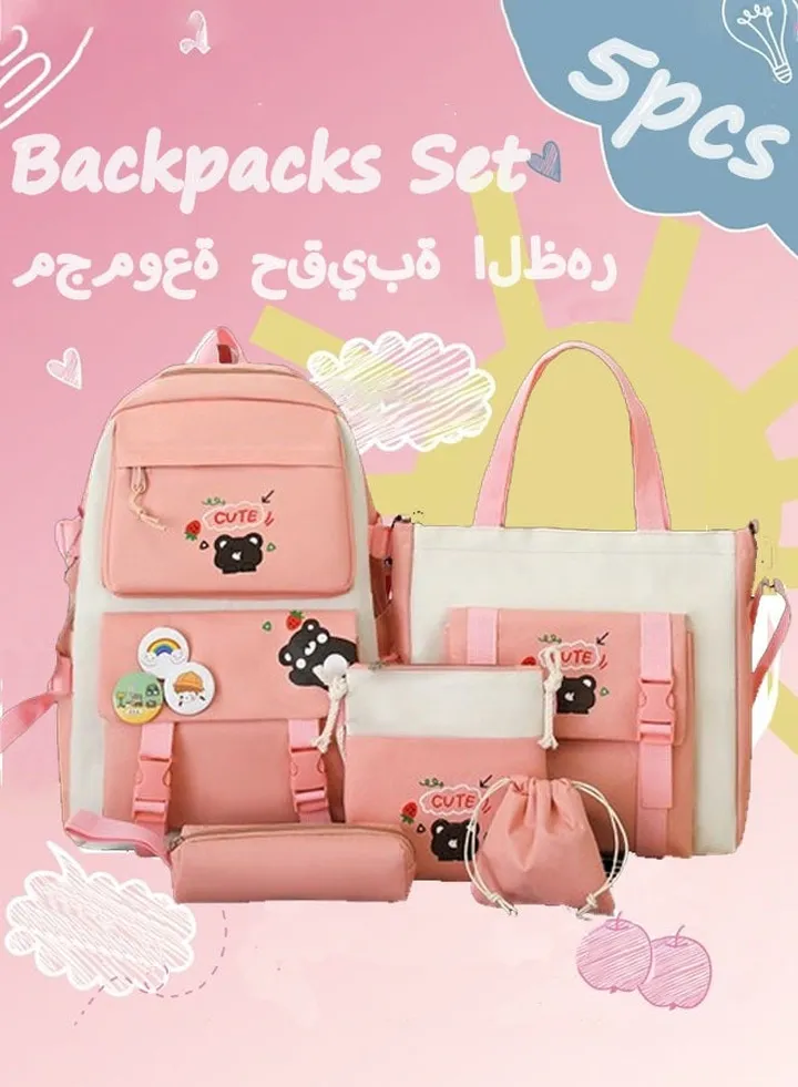 5-Piece Set of Backpack Fashion Women's Oxford Cloth Pack Junior High School Student Bag School Bags Set Backpacks with Pendant Lunch Bag Pencil Case Handbag Coin Purse