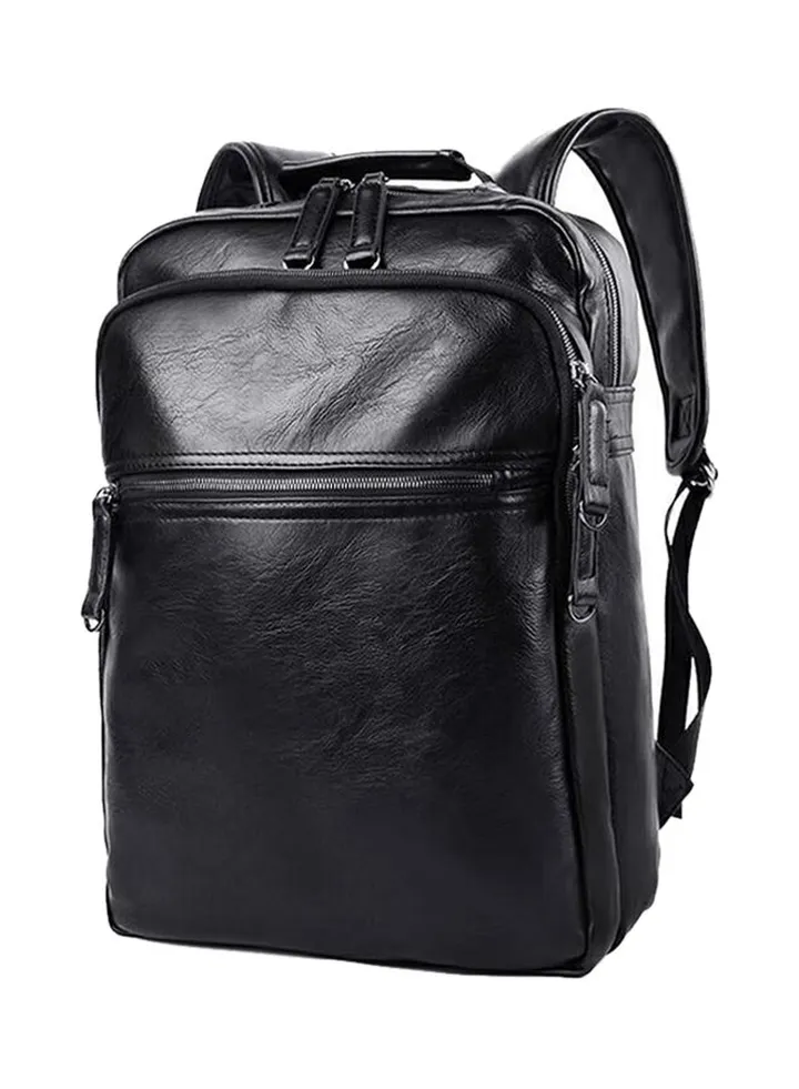 Leather Usb Travel Computer School Backpack Black