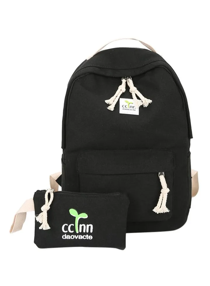 Adjustable Straps Backpack With Pouch Black