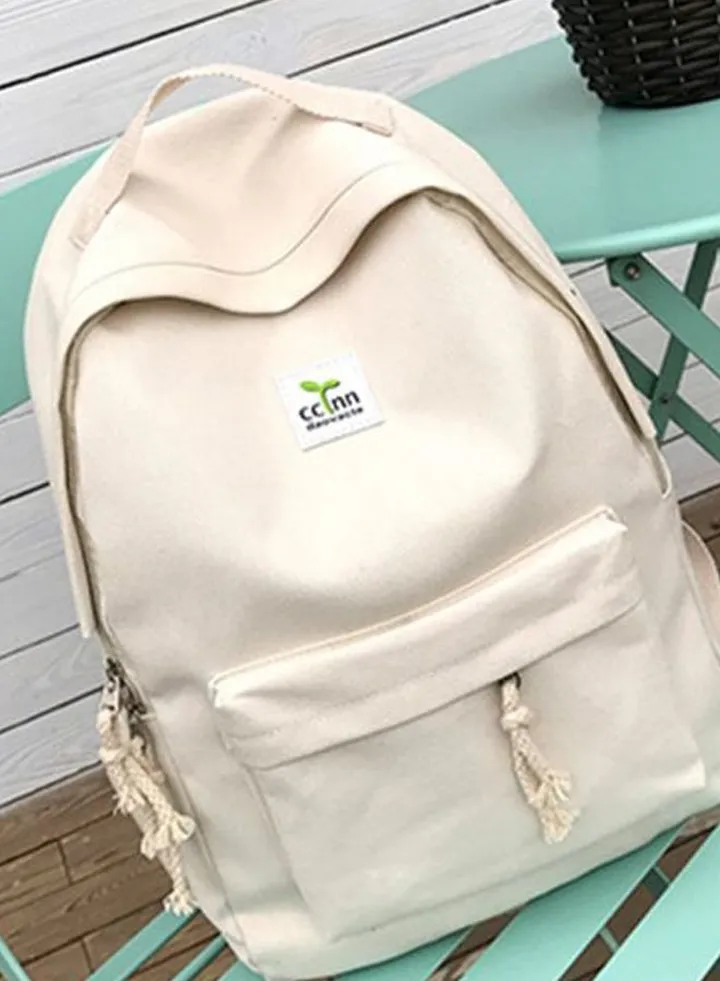 2-Piece Canvas Backpack Set Beige/White