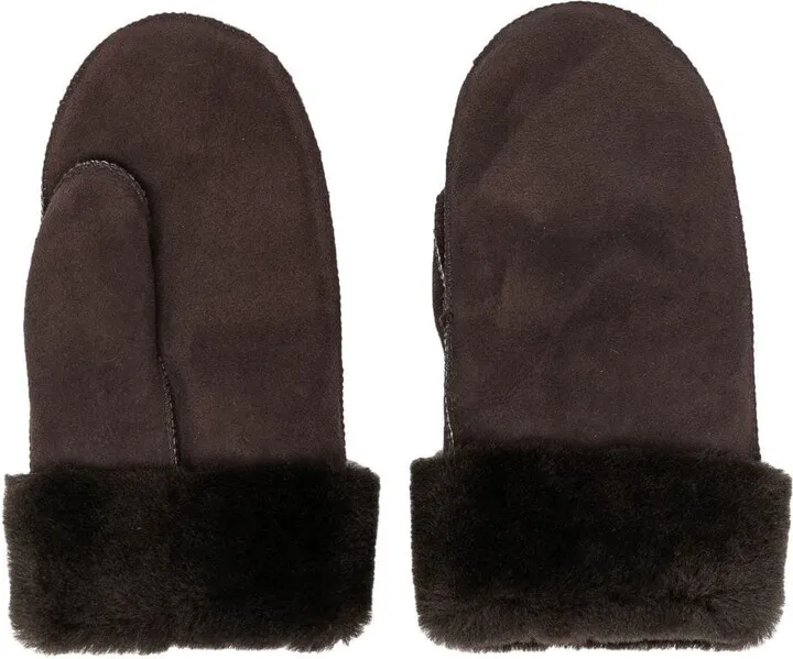 Logo-Patch Fur-Lined Mittens