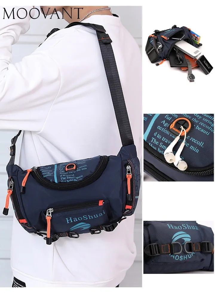 Practical Crossbody Sling Bag Multifunctional Chest Bag Zippers Purse Waterproof Shoulder Bag Blue
