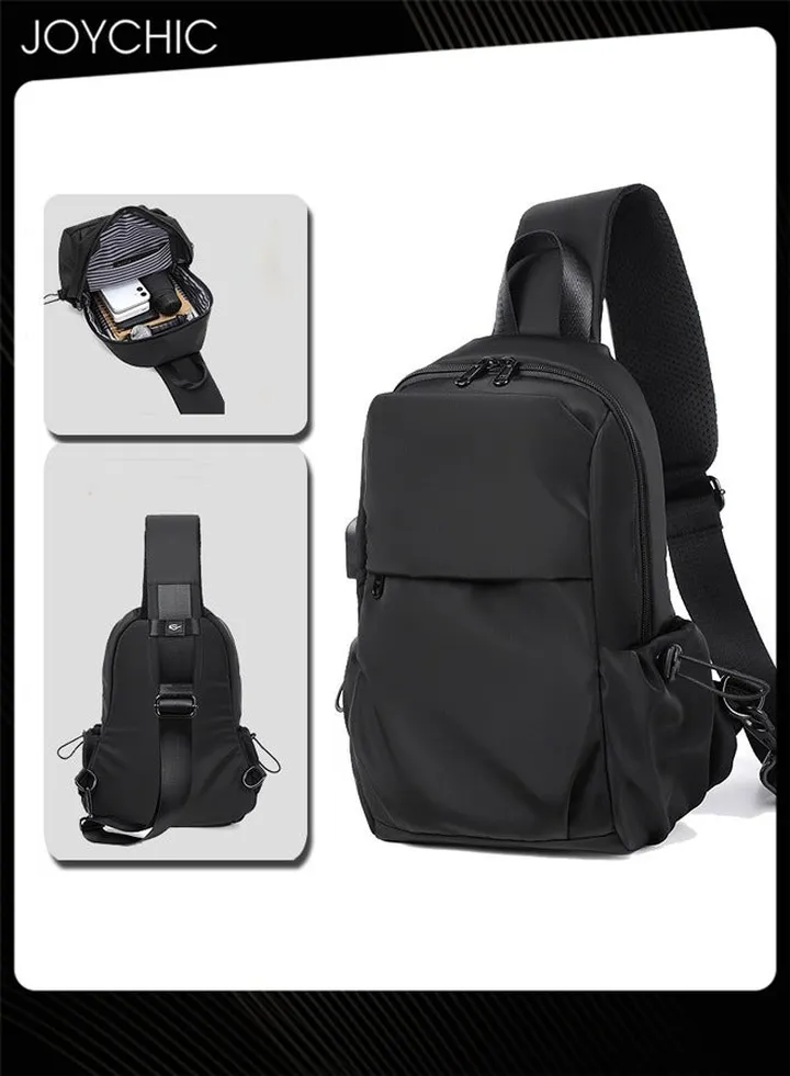 Men's Chest Bag Casual Crossbody Bag Outdoor Sports Travel Portable One Shoulder Bag Business Waterproof and Wear Resistant Daypack with USB Charging Port Black