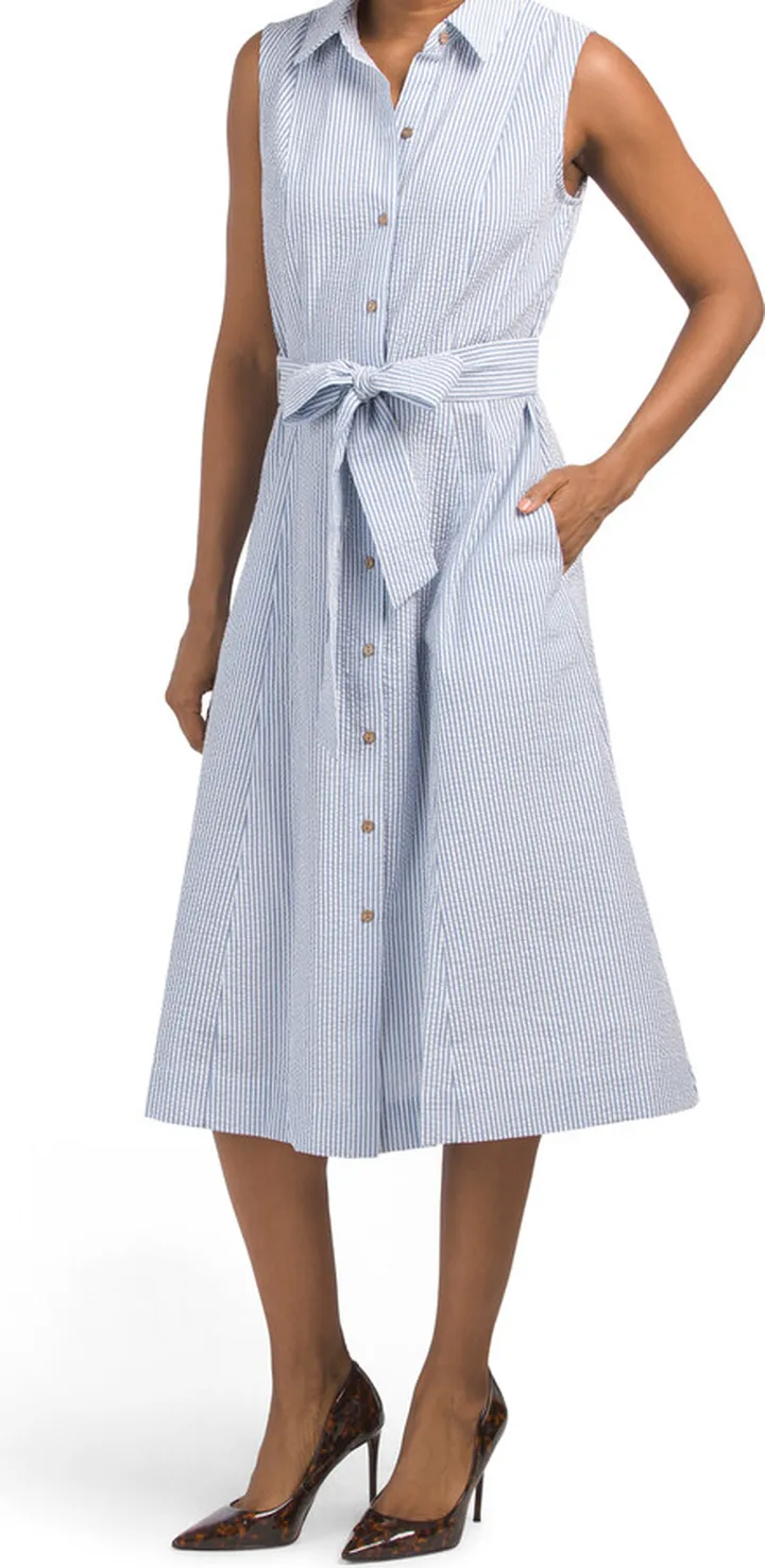 Seersucker Diane Midi Shirt Dress