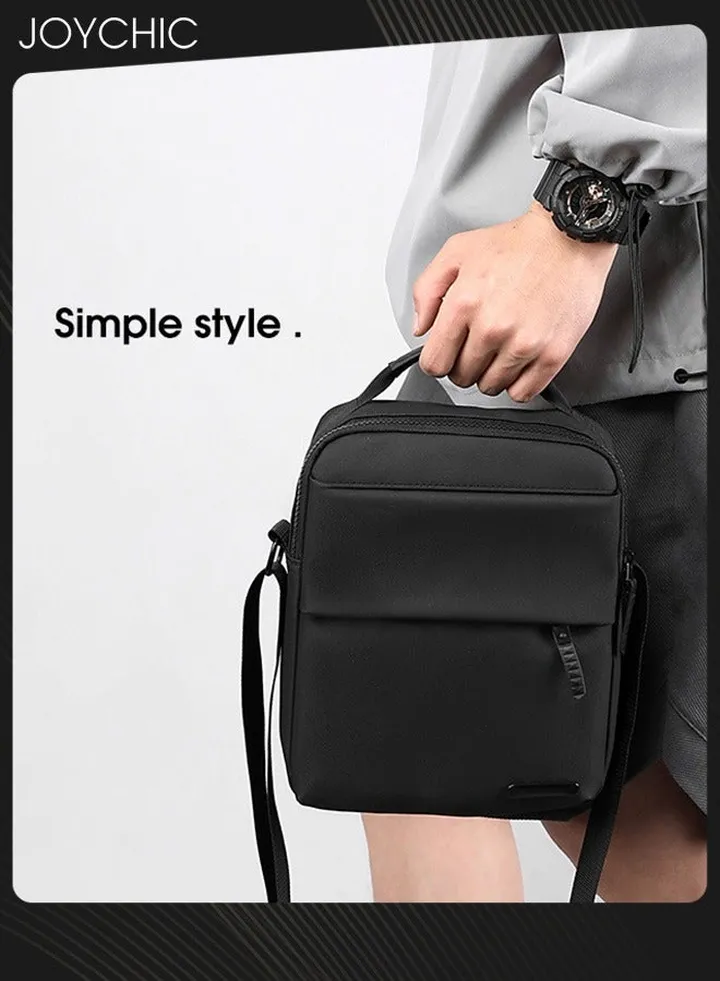 Trendy Nylon Waterproof Men Crossbody Bag Portable Shoulder Bag Casual Daypack with Adjustable Straps for Business Travel Cycling Black