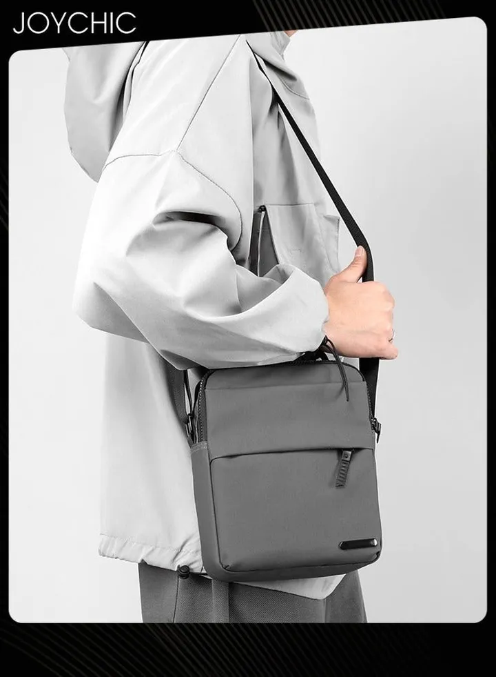 Trendy Nylon Waterproof Men Crossbody Bag Portable Shoulder Bag Casual Daypack with Adjustable Straps for Business Travel Cycling Grey