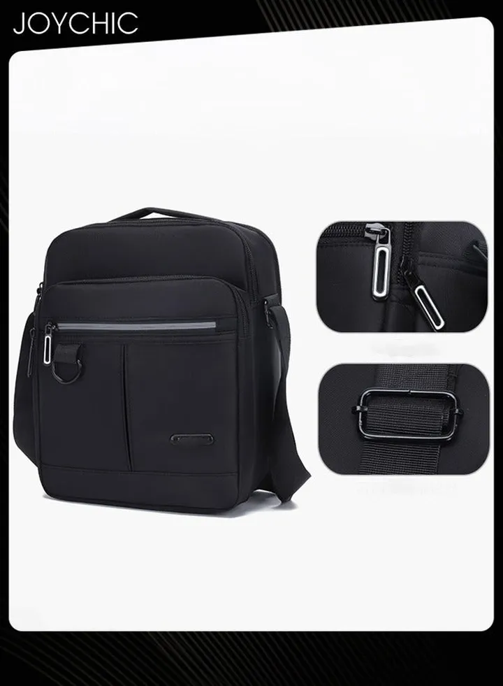 Men Multifunctional Nylon Wear-resistant Shoulder Bag Business Multi-compartment Messenger Bag Portable Mobile Phone Sports Crossbody Bag for Travel School Office Black