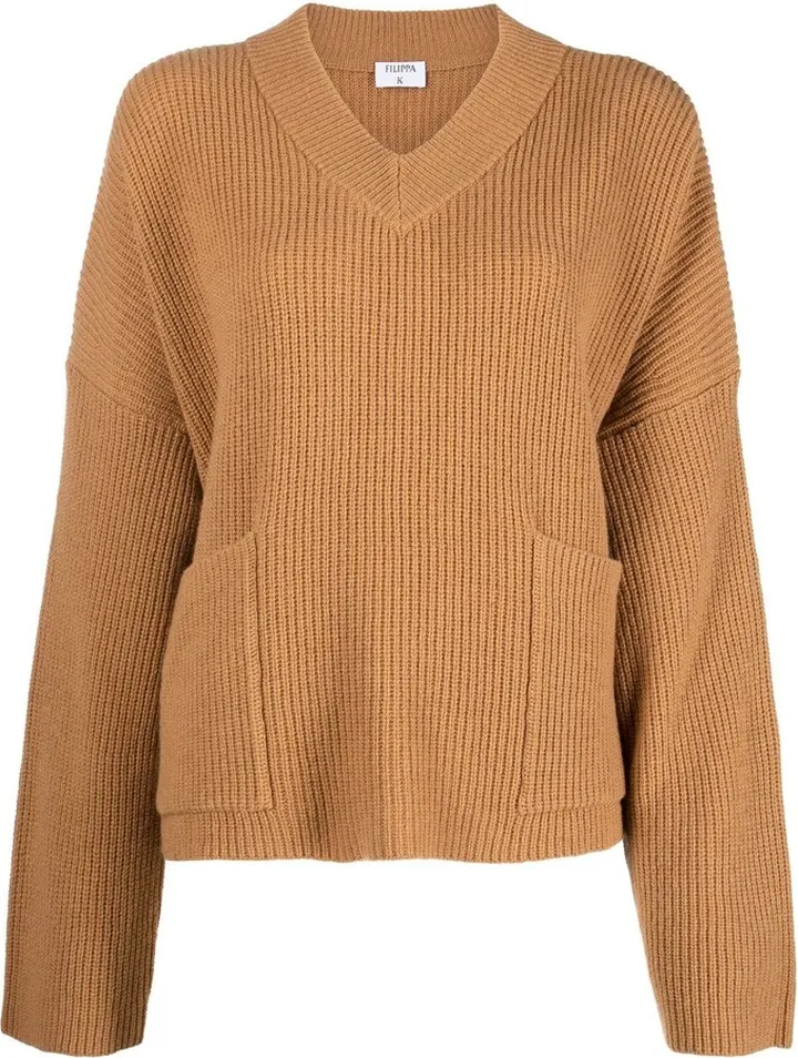 V-neck ribbed jumper