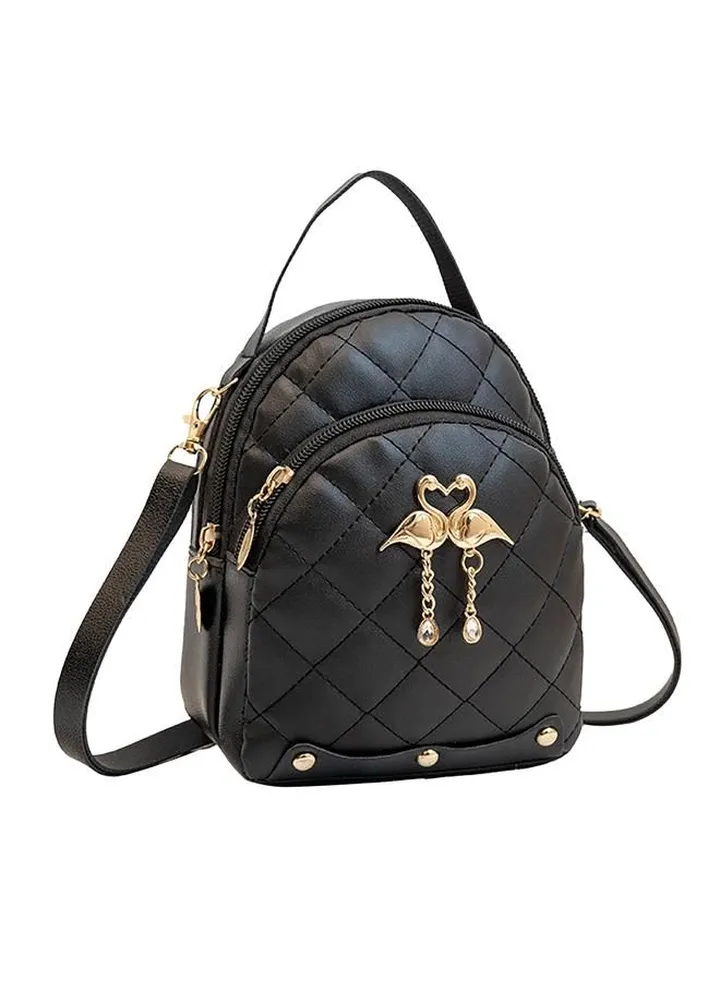 Women Small Backpack Swan Pendant Embroidered Double Layer Mini Cute Travel Backpack for Girls Women Black Free Size