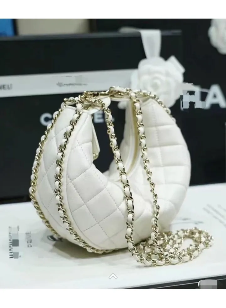 Top Quality Half Moon Hobo Bag Gold Metal Hardware Chain Clutch Purse Cross Body Pendant Zipper Women's Soft Bag 20x12cm