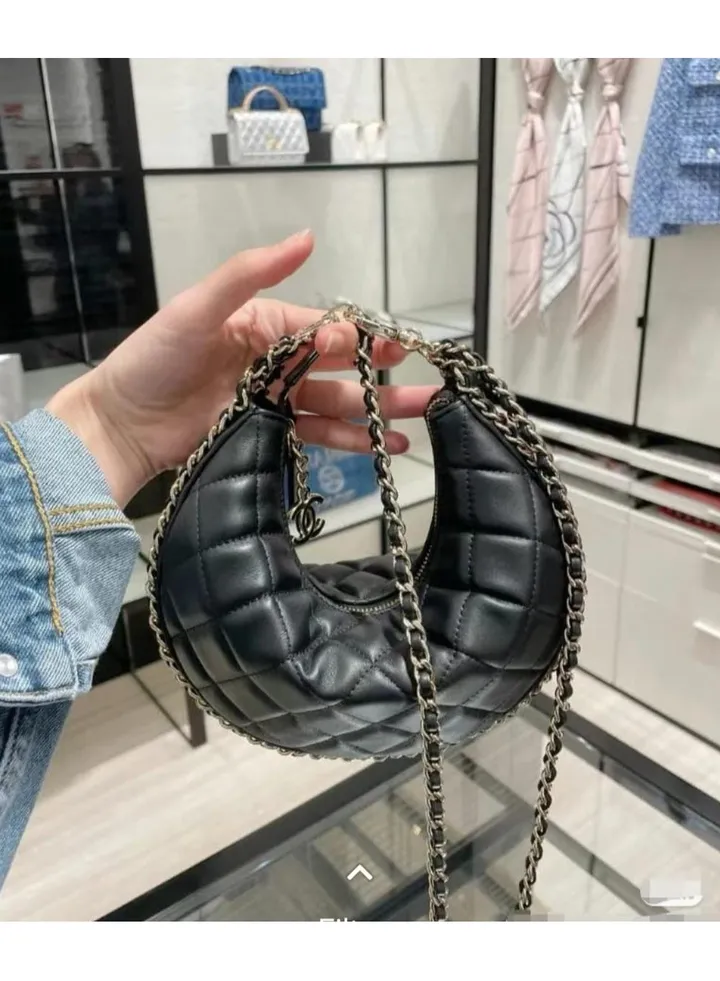 Top Quality Half Moon Hobo Bag Gold Metal Hardware Chain Clutch Purse Cross Body Pendant Zipper Women's Soft Bag 20x12cm