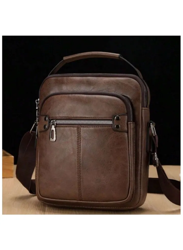A shoulder and hand bag for men made of high-quality leather for personal purposes, travel, hiking and sports