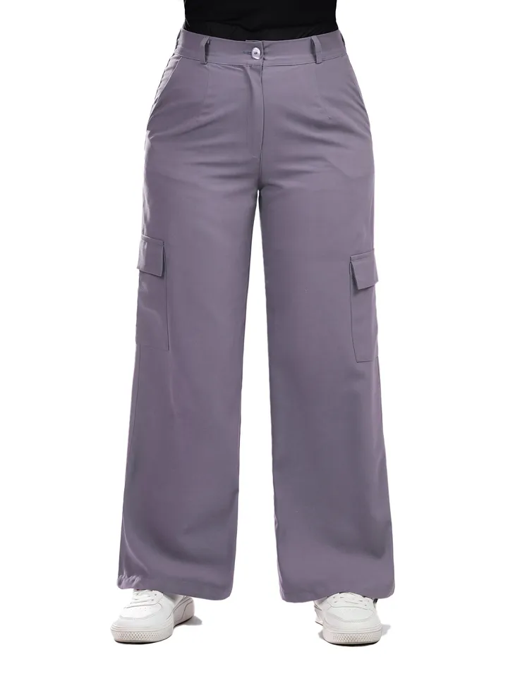 Wide Leg Cargo Pants - Purple