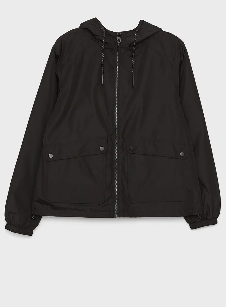Pocket Drawstring Detail Hooded Raincoat