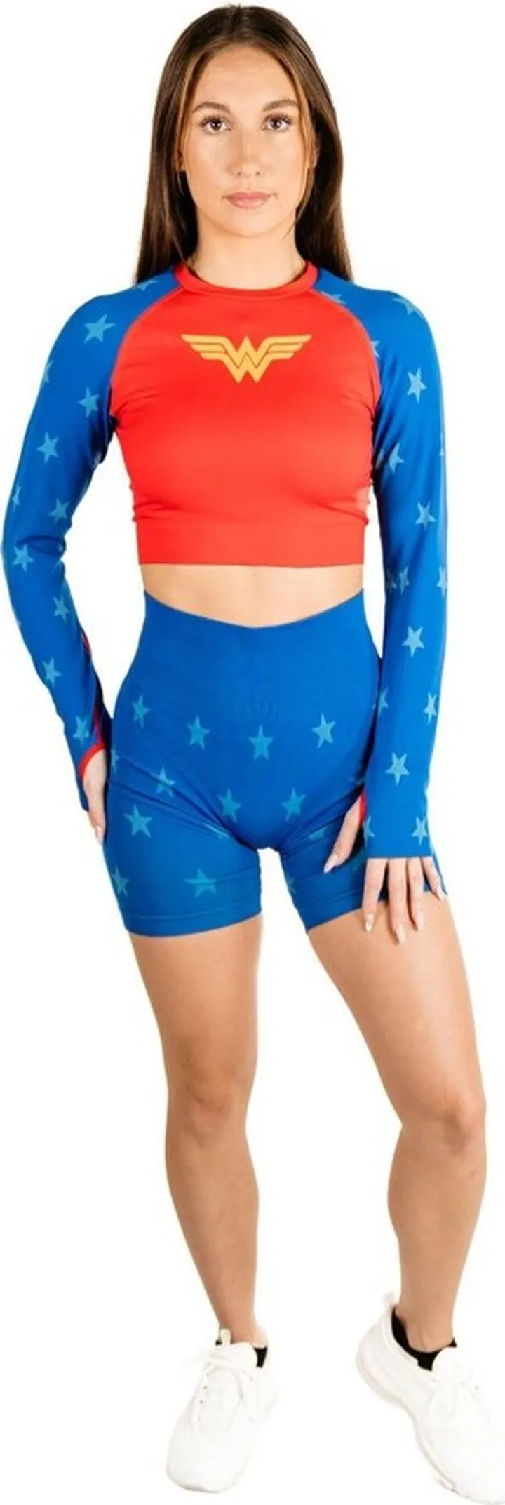 Wonder Woman Cosplay Active Workout Outfits – Biker Short and Shirt 2PC Sets by MAXXIM X-Small