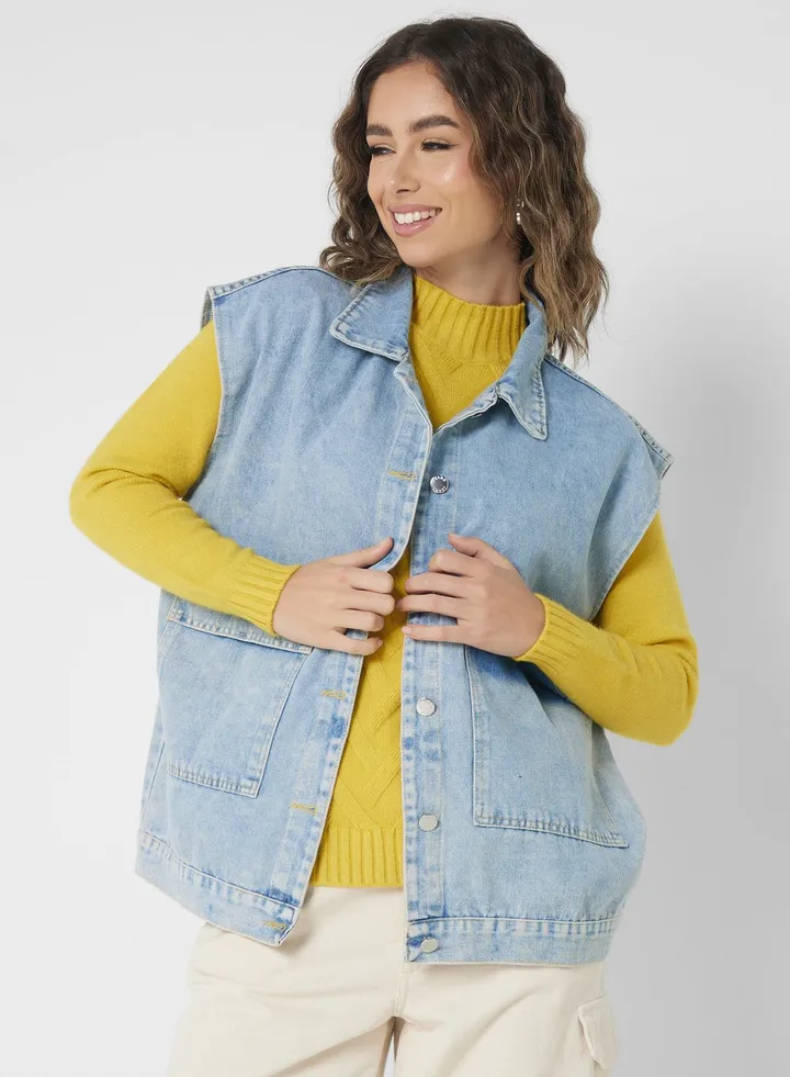 Sleeve Denim Vest