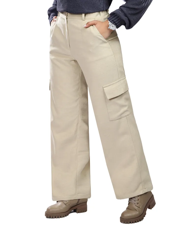 Wide Leg Cargo Pants - Beige