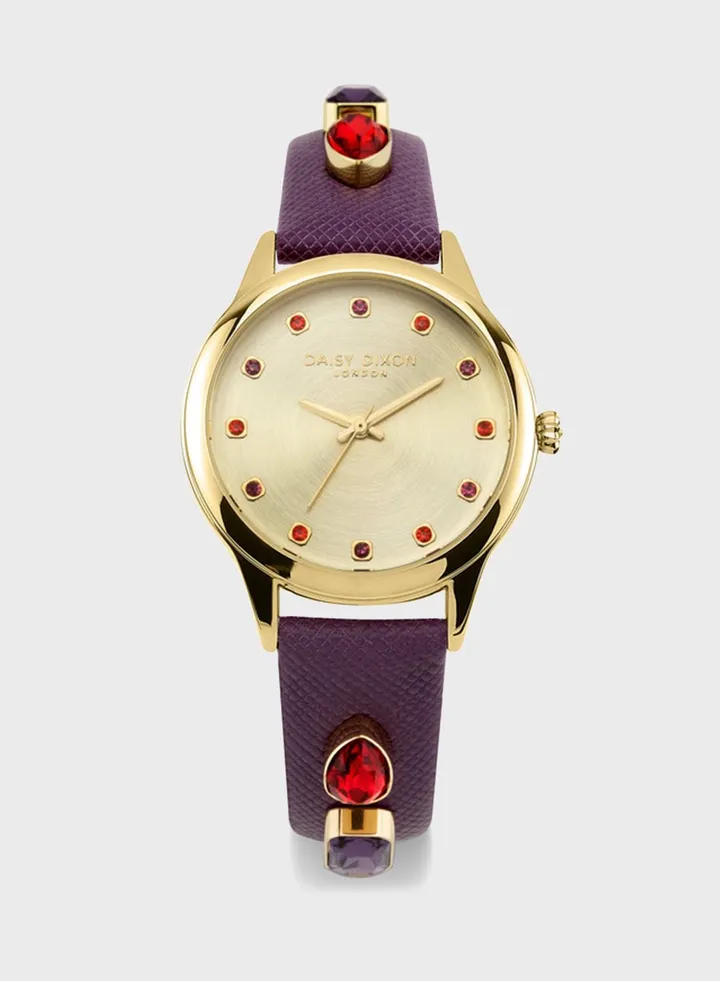 Embellished Textured Strap Analog Watch