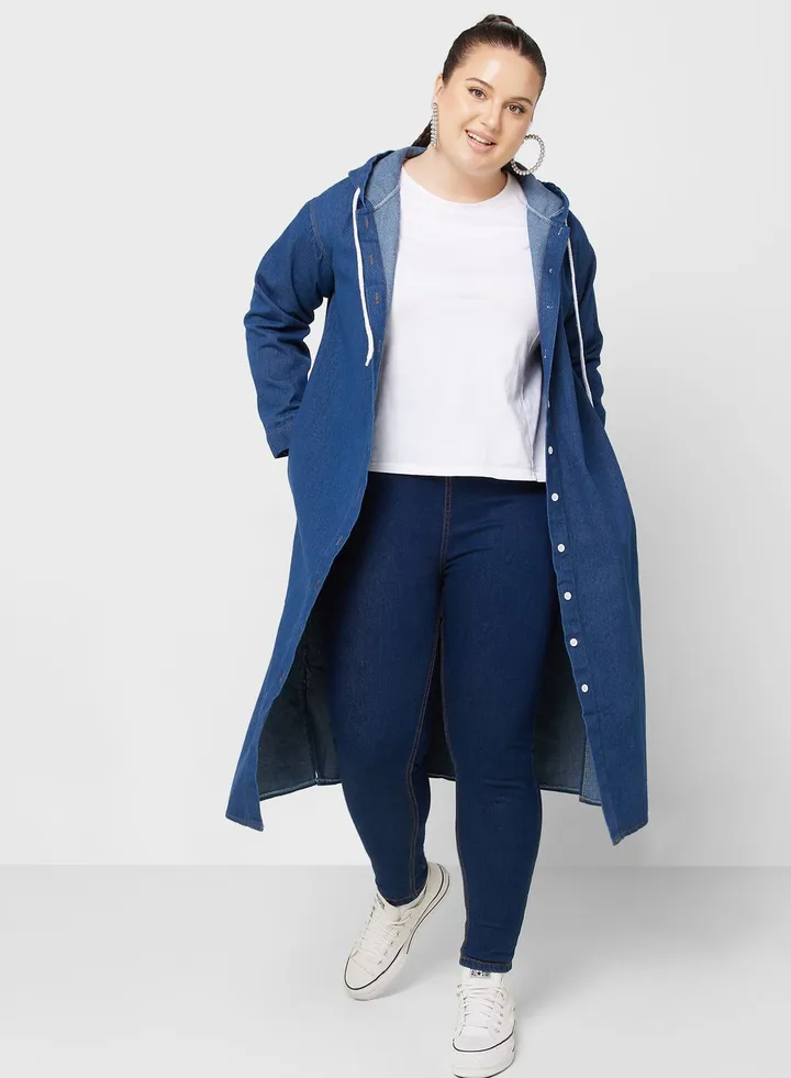 Longline Denim Jacket With Hood