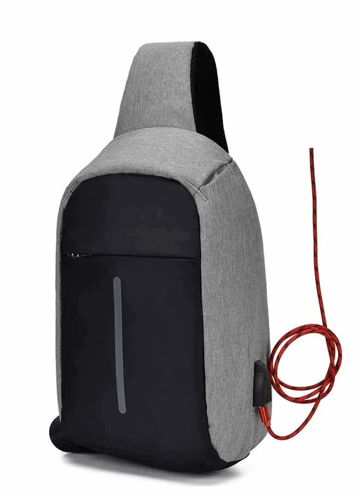 Canvas Bag Pack With USB Port Grey/Black