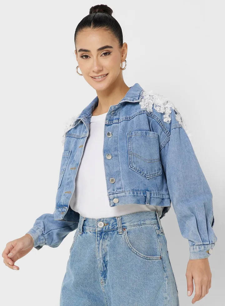 Lace Detail Denim Jacket