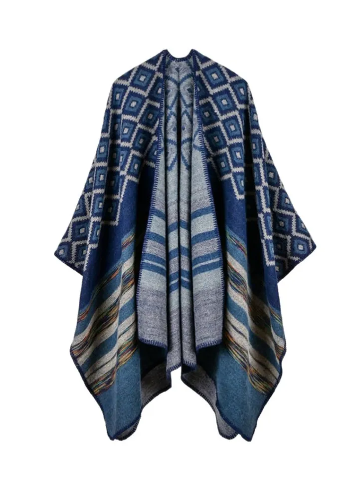 Printed Tabby Cape Navy Blue