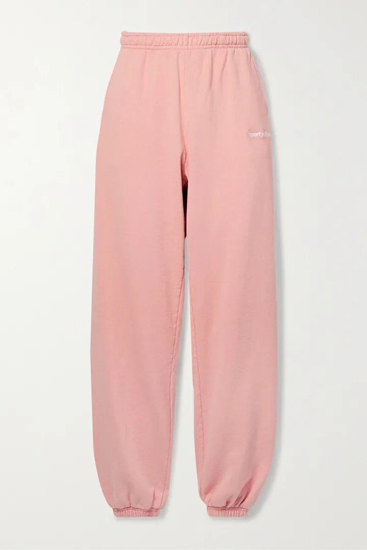 Sporty & Rich - Embroidered Cotton-jersey Track Pants - Pink