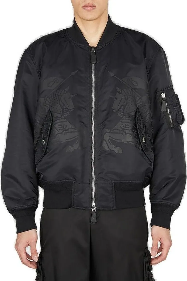 Burberry Equestrian Knight-Printed Zipped Bomber Jacket