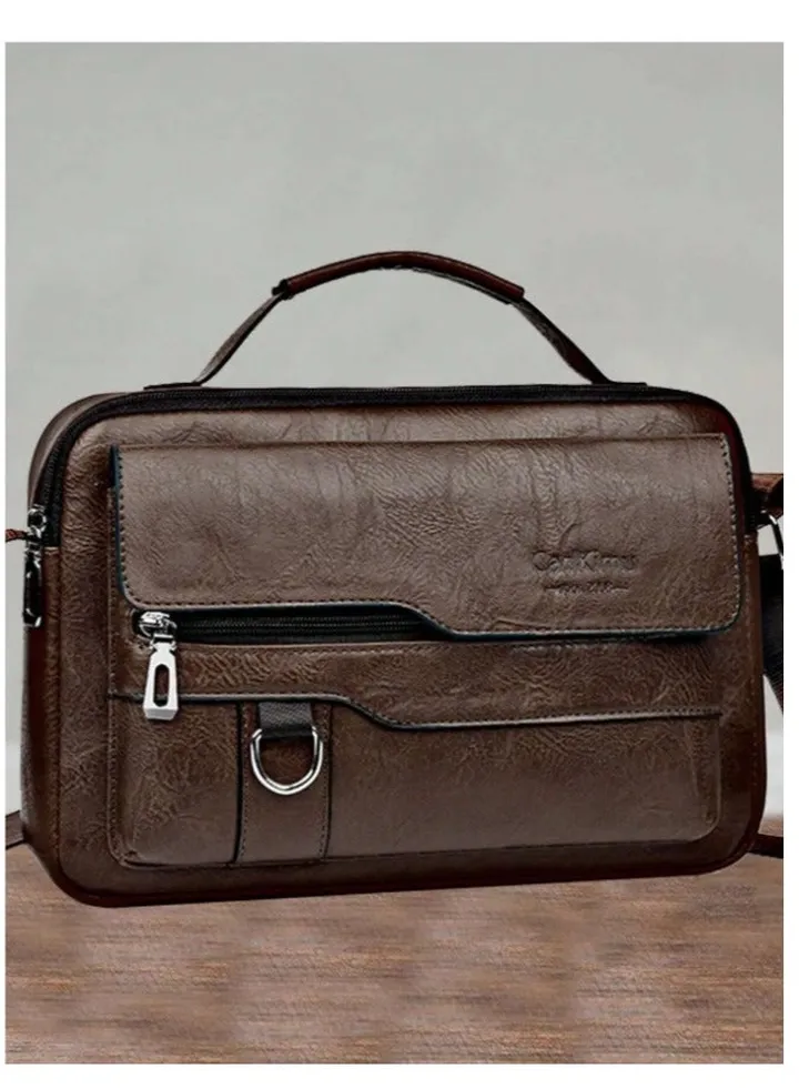 Men's shoulder and hand bag of high quality leather for personal purposes, business, travel and hiking, 29 * 19 cm, brown