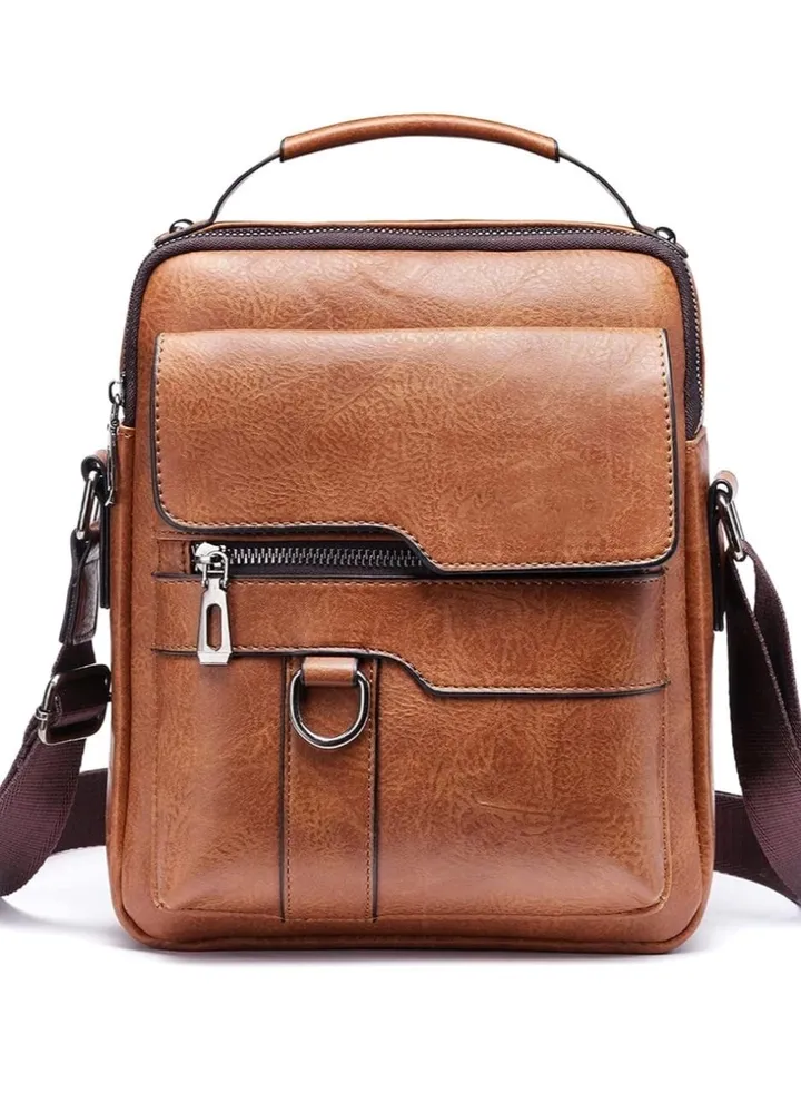 Men's leather shoulder bag small crossbody messenger bag men's travel purse travel magnetic bag