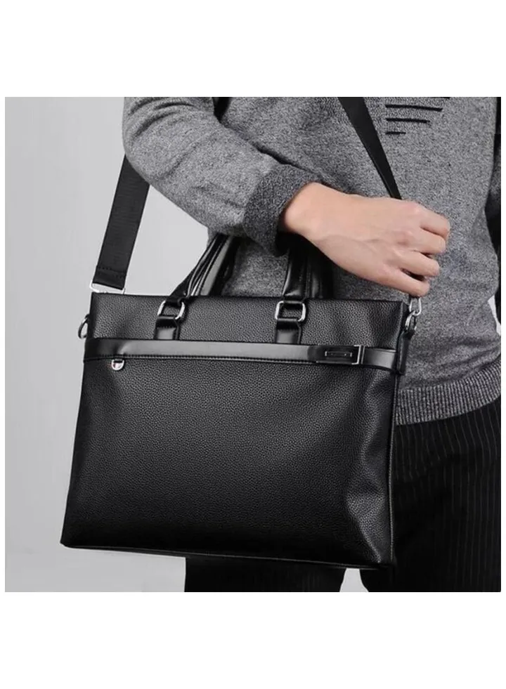 Luxurious black genuine leather bag
