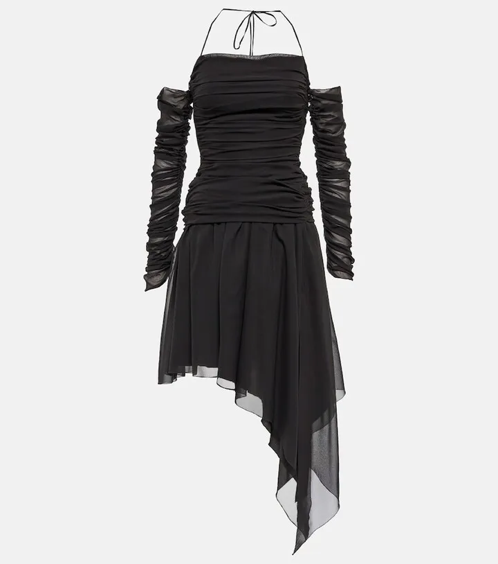 Ruched silk-blend minidress