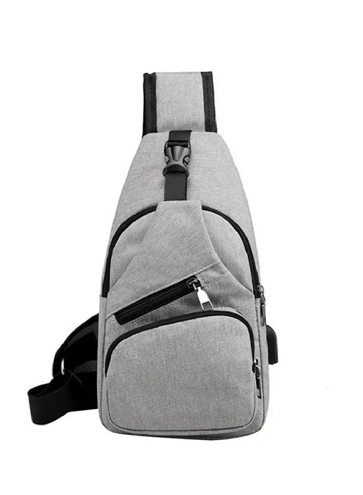 Casual Men Outdoor Crossbody Shoulder Chest Pouch Sling Bag with USB Charge Port,Grey