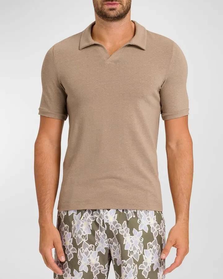 Men's Cotton-Linen V-Neck Polo Shirt