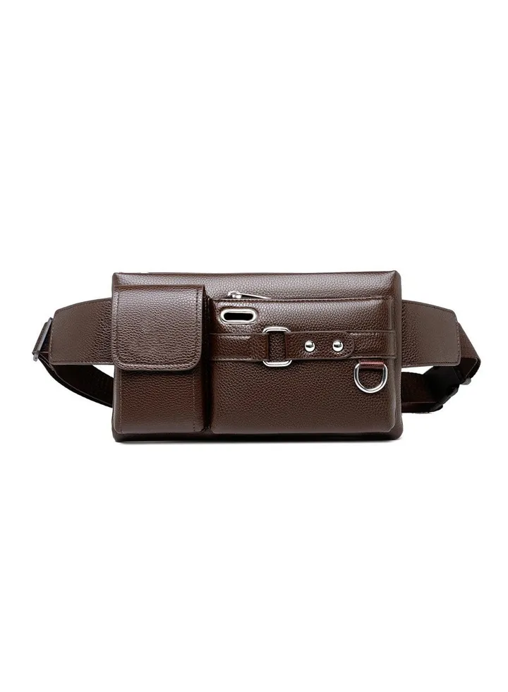 Mens Genuine Leather Sling Bag Chest Shoulder Bag Waist Crossbody