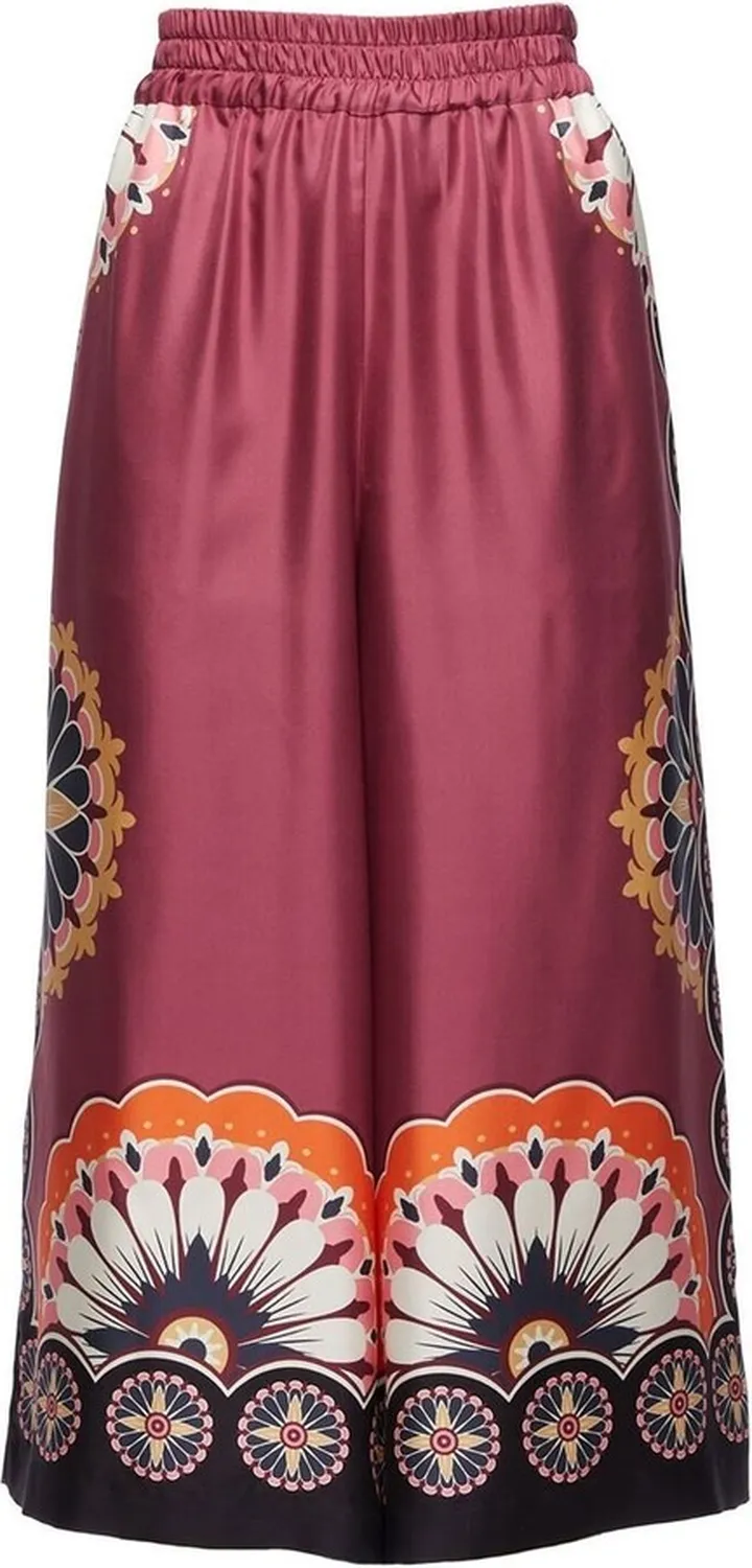 Geometric-Pattern Cropped Silk Trousers