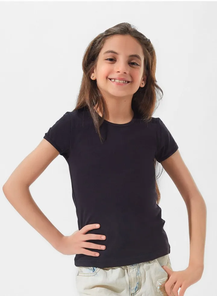Undershirt Half Sleeves Top For Girls - Black