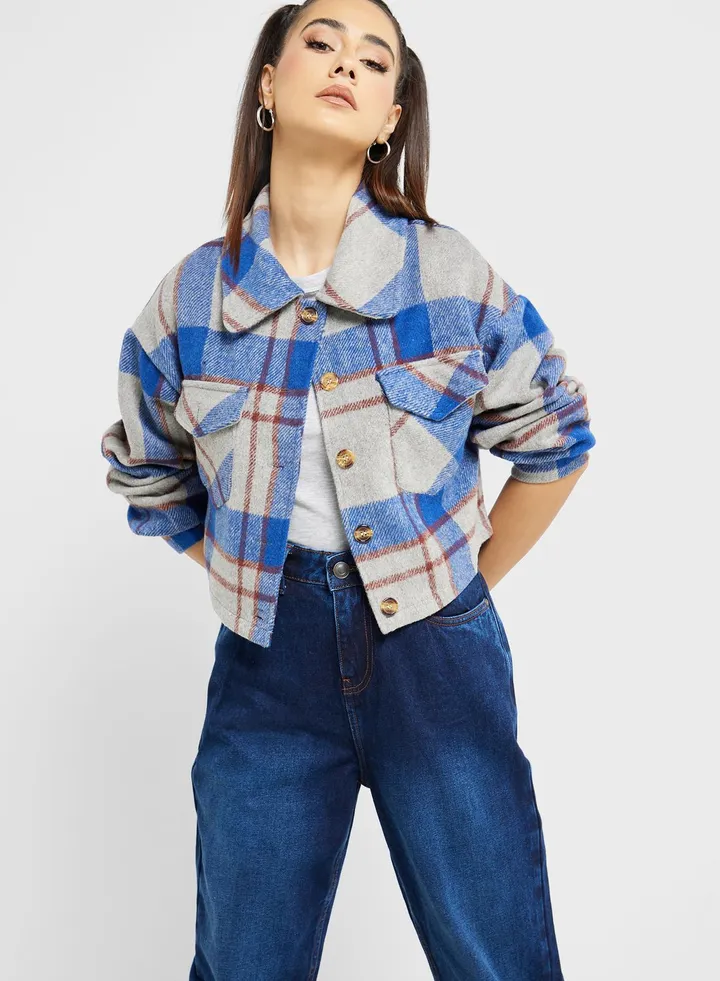 Cropped Plaid Jacket