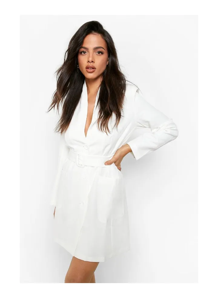 Belted Pocket Detail Blazer Dress