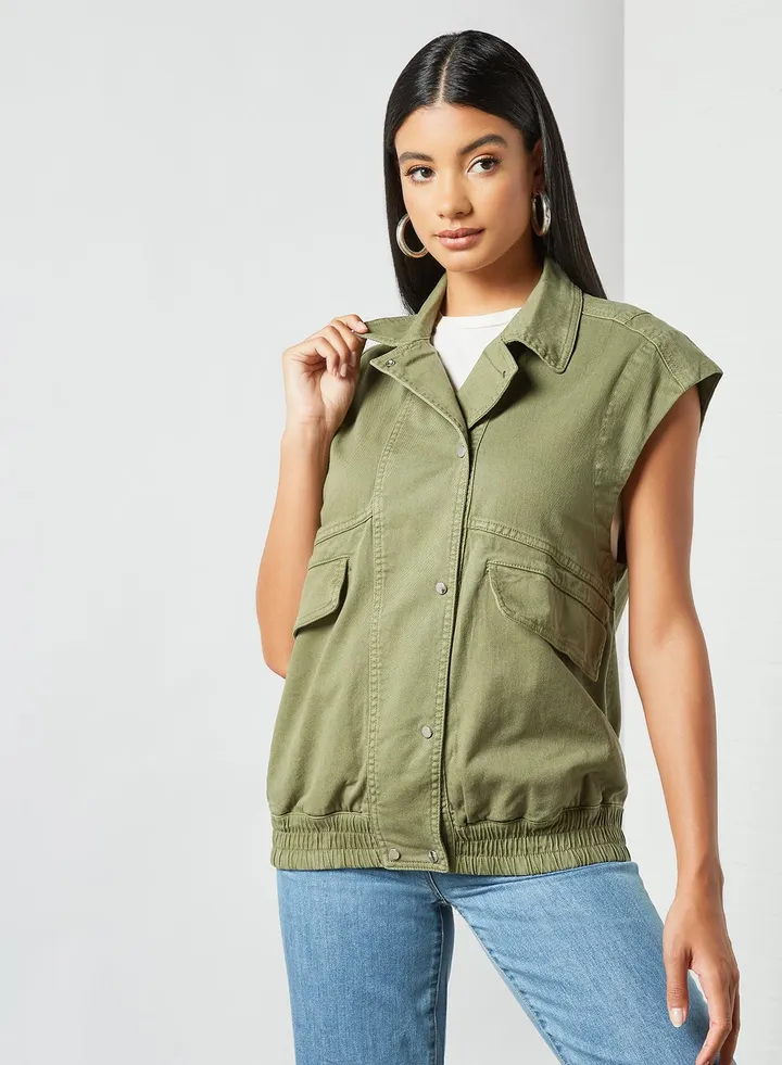 Notch Collar Waistcoat Green