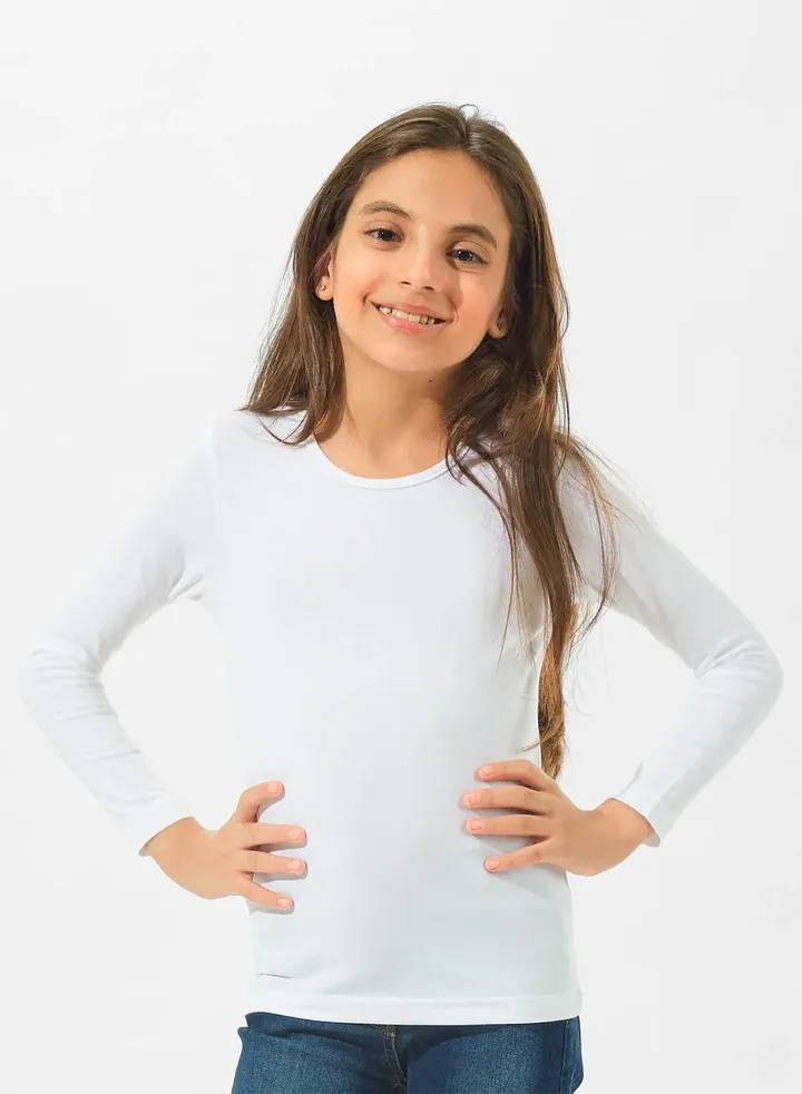 Undershirt Long Sleeves Top For Girls - White