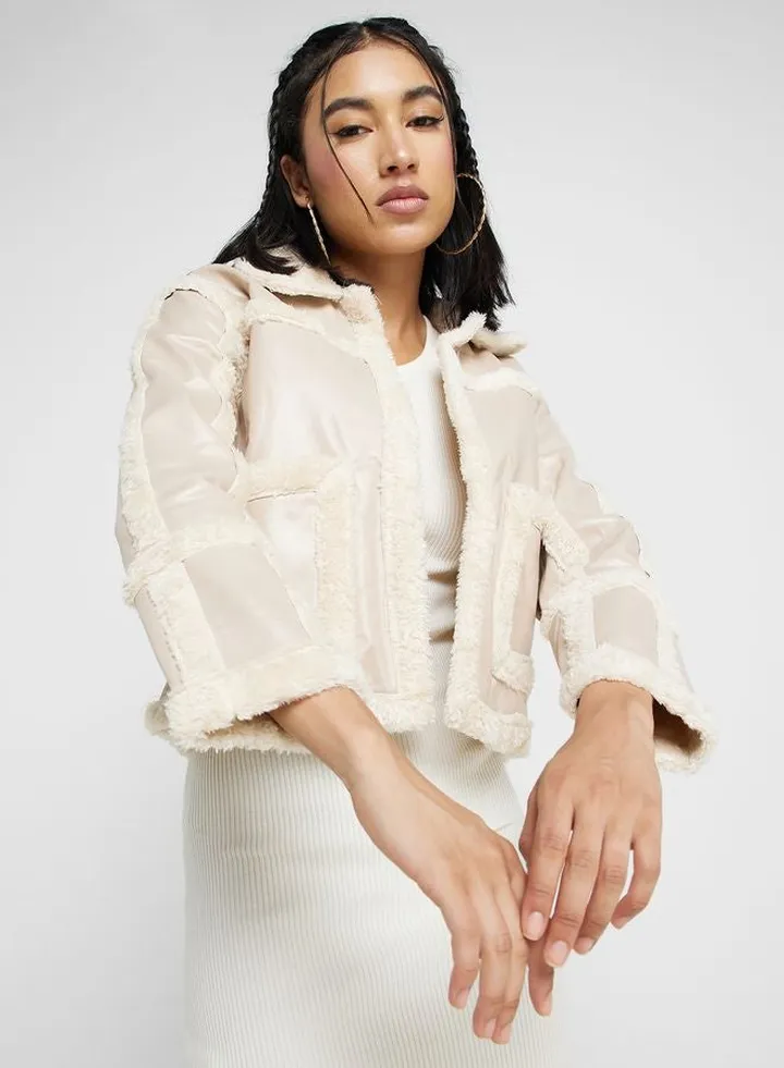 Cropped Jacket With Borg Trims