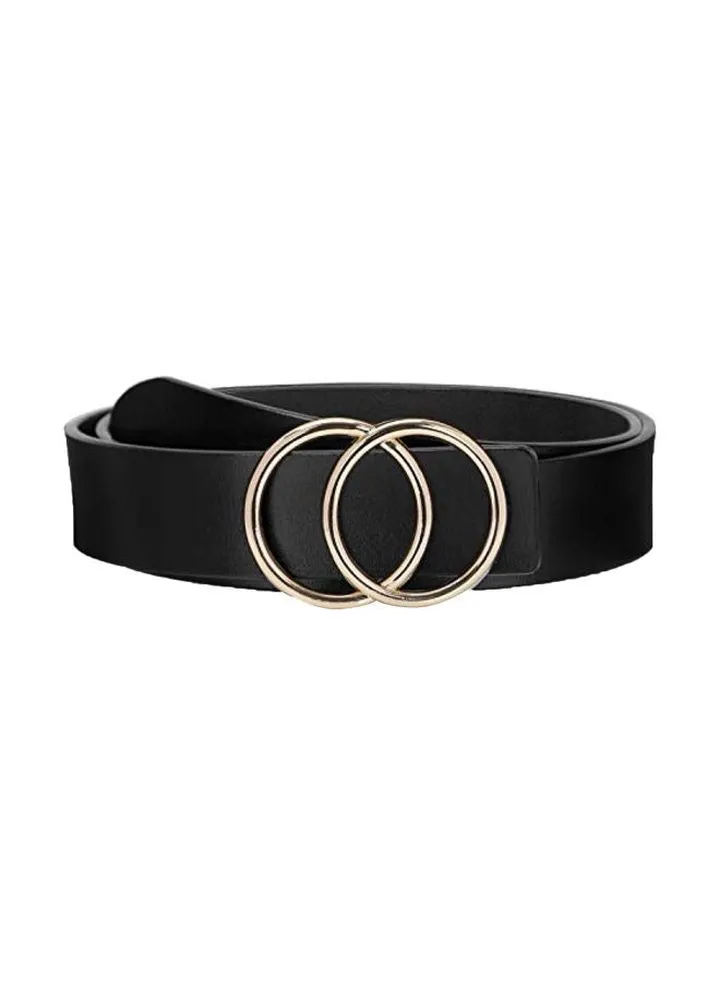 Metal Buckle Leather Belt Black