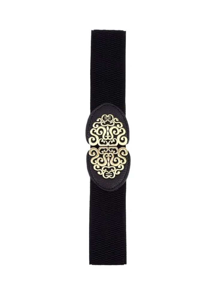 Vintage Deisgn Elastic Waistband Belt Black/Gold