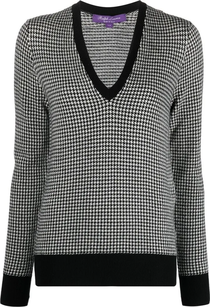 houndstooth V-neck jumper