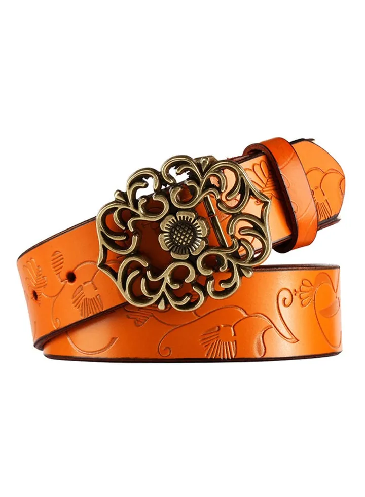 Vintage Carved Flower Strap Belt Orange