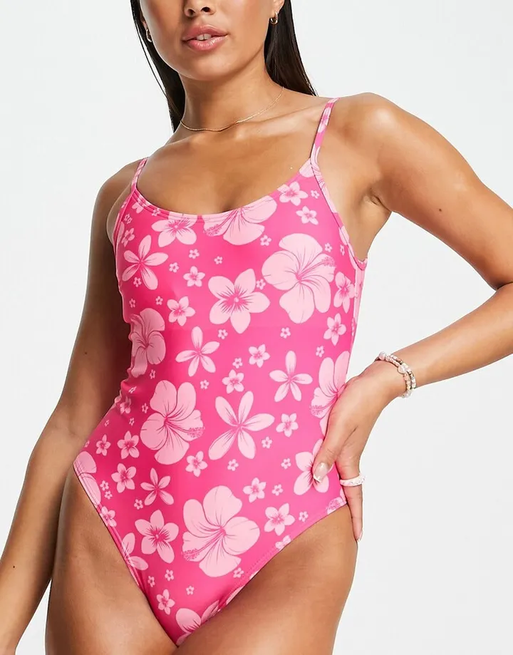 New Look low back swimsuit in pink